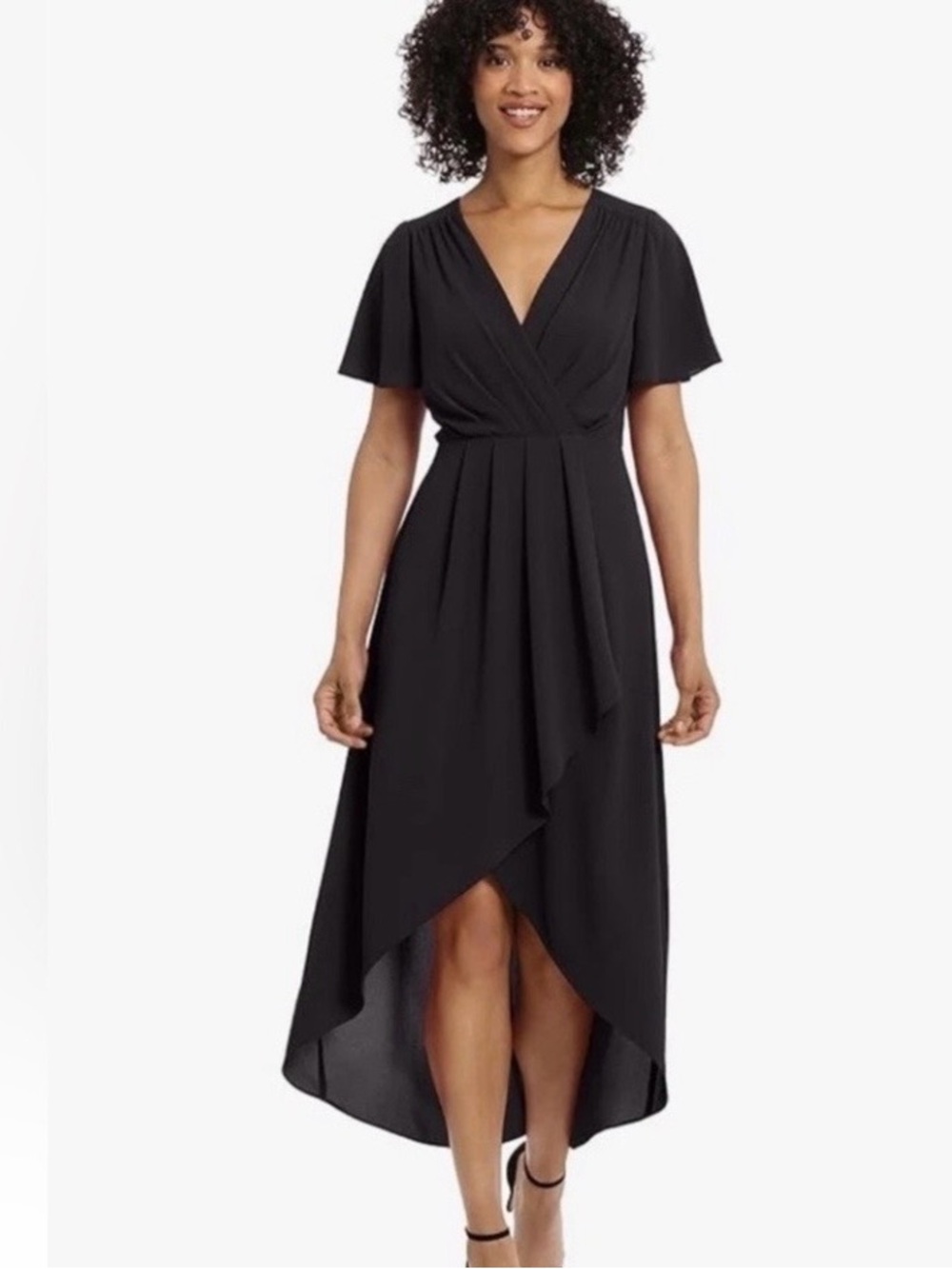 Maggy London Women’s Black Size 2 Flutter-Sleeves High-Low Wrap Maxi Dress